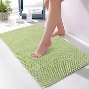 LINENOVA Chenille Bath Mat, Extra Soft Shaggy Absorbent Bathroom Rug, Non-Slip Bath Rugs for Bathtub, Shower, Kitchen, Machine Washable - 60x90cm, Pea-pod
