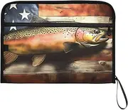 YMXFXP Retro Trout American Flag Expandable Filing Folder, 13-Pocket Funny Cute Design with Sticky Labels, A4 Letter Size Document Organizer for Office, School, Boys, Girls