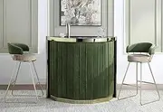 Home Bar Modern Home Bar Counter with Glass Top, Wine Storage, Green Velvet and Brass Finish
