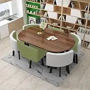 Modern Dining Table 47-Piece, Kitchen Table Set for 6, 90 * 150cm Conference Office Dining Table with 6 Upholstered Leather Chairs(5)