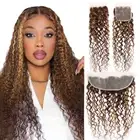 Highlight Water Wave Closure Frontal 5X5 Lace Closures Ombre Brown Blonde Transp