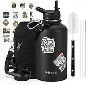 WixByti 1900ml Insulated Water Bottle with Straw (Cold for 48 Hrs), Half Gallon Stainless Steel Triple Wall Vacuum Sports Water Jug, Leakproof Hydro Cup Flask with Straw Spout Lids & DIY Stickers