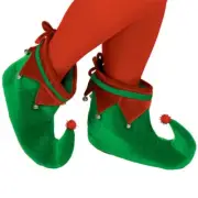 Adult Plush Elf Shoes One Size with Jingle Bells, Red Green