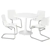 DOCKSTA / TOBIAS table and 4 chairs, white white/transparent chrome-plated, 103 cm