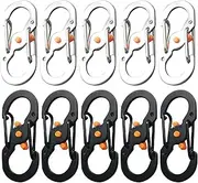 S Carabiner Clip, 10 PCS Mini Stainless Steel Carabiner, S Shape Keychain Hook Clip with Lock, for Small Backpacks Keys or Dog Tags for Home Outdoor Hiking Fishing Camping Travel