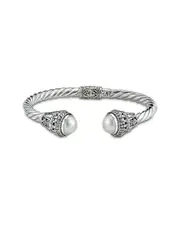 Samuel B Silver Pearl Twisted Cable Bangle Bracelet