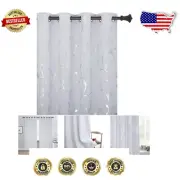 Room Darkening Floral Vine Curtains in Greyish White - Noise Reducing Set of 2
