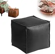 Stuffable Cushion Bag, 16 inch Floor Footrest Cushion Storage Solution, Pouf Cover for Foot Stool and Storage Ottoman, Leather Light Luxury Stool (Black)