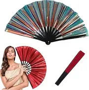 [Generic] Large Holographic Folding Hand Fan - Boots on the Ground Clack Fan for Line Dancing, Performance, Parties, with Iridescent Laser Colors & Portable Design (E)