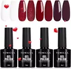 Gel Nail Polish Red White Set, 4 Colours Glitter Gel Polish Red Nail Gel Set UV