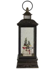 Northlight 11in Black With Brushed Gold LED Snowman Family Christmas Lantern Snow Globe NoSize