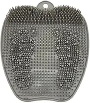Extra Thicker & Larger Foot Scrubber Mat for Shower, Silicone Back Body Exfoliator Massager Cleaner Washer with Non Slip Suction Cup, Exfoliating Scrub Brush Pad for Women Men Elderly (Grey, One size)