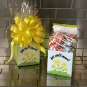Get Well Soon Charms Assorted Lollipops Gift Basket-Box Wrapped With Yellow Bow