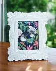 Hummingbirds mini acrylic art print in white ornate vintage style frame
