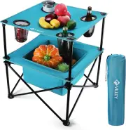 VILLEY Portable Camping Picnic Table, Lightweight Folding Beach Table with 4 Cup