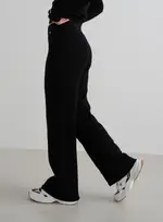 [AIM'N AU] Black Ribbed Wool Petite Wide Pants