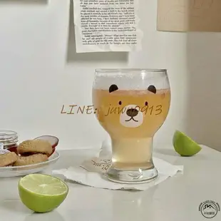 小熊圖案玻璃杯可愛熊被子甜品果汁啤酒杯餐具廚房用品【木屋雜貨】