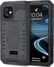 Mitywah Waterproof Case for iPhone 12 Mini, Heavy Duty Military Grade Case with Built in Screen Protector, Dust Proof Shockproof Metal Case 5.4 inch, Black