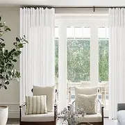 Pinch Pleat Extra Wide 72 x 108 Inch Linen Curtains for Living Room Divider Pleated Drapes with Hooks Rings Semi Sheer Cream Ivory Patio Sliding Door Big Window Curtains 108 Inch Length Ivory White