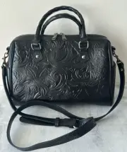 Patricia Nash Skye Tooled Speedy Zip Zip Satchel Handbag Leath Black NEW