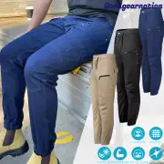 Work Cargo Pants Tapered Cuff Stretch Cotton Elastic Waist Tactical Men Trousers