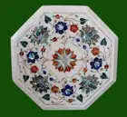 12" Handcrafted Marble Side Table Top White Inlay Dining Table Office Furniture