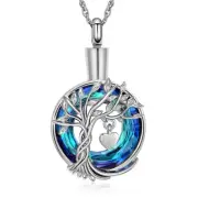 Tree of Life Urn Necklace for Men Women Cremation Jewelry with Circle Crystal...