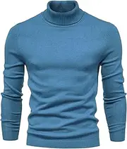 [JEShifangjiusu] Mens Slim Fit Turtleneck Sweater Soft Knitted Long Sleeve Sweater for Men Pullover Turtle Neck Shirt, Blue 2, L