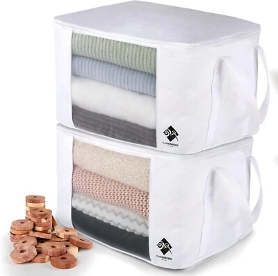 Sweater Storage for Closet, 2 Large Cotton Garment Bags, 30 Cedar Rings, Mesh