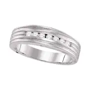 14k White Gold Round Diamond Ribbed Wedding Band Ring 1/4 Cttw