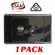 1 x Single 10AMP Power Point GPO - Black Electrical Supplies Standard - SAA