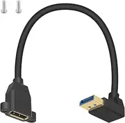 Poyiccot 8K DisplayPort Extension Cable, Down Angled 90 Degree DP 1.4 With Screw Panel Mount, Up to 8K/60Hz, 4K/144Hz