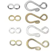 100 Big Fancy Swirl Hook and Eye Clasps Findings for Jewelry Plated Brass Metal