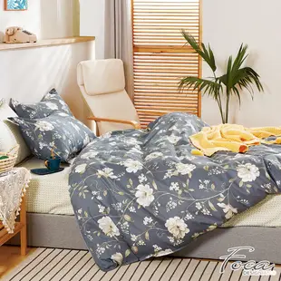 【FOCA清風伴月】單人/雙人/加大/特大-韓風設計100%精梳純棉薄枕套床包組/兩用被床包組