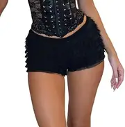 [Amiblvowa] Lace Ruffle Bloomers Women Lolita Mini Shorts Mesh Pumpkin Micro Boy Bottoms Ruffled Pettipants Layered Panties