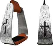 CHALLENGER Horse Western Turquoise Aluminium Engraved Cross Cut-Out Angled Stirrups 51211SL