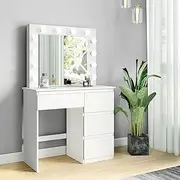Luxsuite Vanity Table with Mirror Dressing Table with LED Light Makeup Table with 4 Drawers Storage Bedroom Furniture White