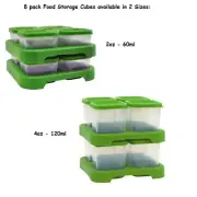 8 pack Food Storage Cubes Baby Green Sprouts 60ml 120ml Stackable Tray Freezer