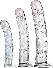 LYGHDBN Glass Dildo S/M/L Glass Dildo Threaded Anal Dildos Penis Dildos Transparent Crystal Glass Plug G-Spot Anal Plug Big Butt Plug Sex Toys For Men Women(M)