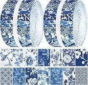 Fanfanwin 40 Pcs Chinoiserie Christmas Quilting Fabric Jelly Fabric Squares Patchwork Roll 2.56 Inch Precut White Blue Flower Fabric Strips for Xmas Craft Sewing DIY