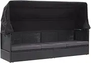 Patio Bed Canopy Rattan Black-6092