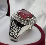 Natural African Ruby Original Red Ruby Ring Rare Stone Zircons Around Ruby Ring
