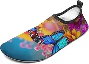 [BTCOWZRV] Water Shoes for Women Men Colorful Butterfly Flower Water Sports Shoes Slip-on Breathable Lightweight Athletic Aqua Sock