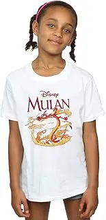 [Absolute Cult] Disney Girls Mulan Mushu Dragon Fire T-Shirt White 3-4 Years