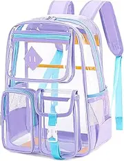 FEWOFJ Heavy Duty Clear Backpack for Girls Women,PVC Transparent Casual Daypacks,Large Laptop Bookbag for College Student,Stadium Approved See Through Backpack