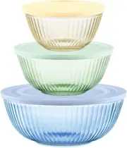 Pyrex Sculpted Tinted 6-PC Full Set, Small/Medium/Large Glass Mixing Bowls wi...