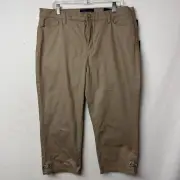 NYDJ Crop Jeans Womens Size 16 Tan Beige Capri stretch snatched ankle grommet