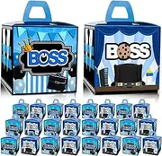 HAPPARTY BOSS Party Favor Boxes 24 PCS,Blue BOSS Boy BABY Gift goodie boxes, boss birthday favor candy treat boxes, boss 1st 2nd birthday decorations, boss birthday party supplies