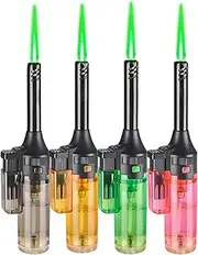 Pack of 4 Torch Lighter, Flame Jet Lighters, Adjustable Flame Windproof Lighter with Visible Fuel Tank, Cool Refillable Butane Lighters for Candle, Kitchen(No Gas) (4 Pack Color)