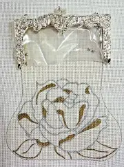 Hand-painted Needlepoint, Gold & Silver (two-sided) purse with clasp & chain